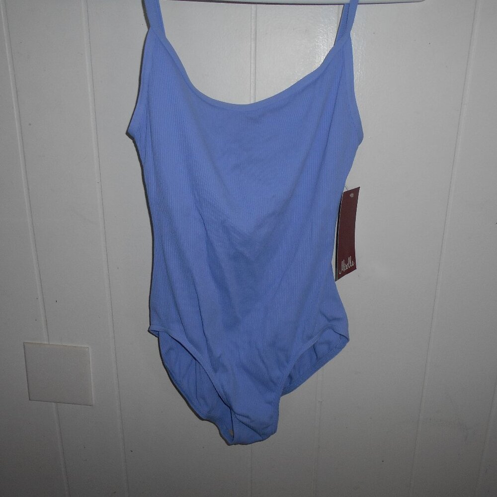 Mirella Blue Ribbed Camisole Leotard- Large Adult- NWTag